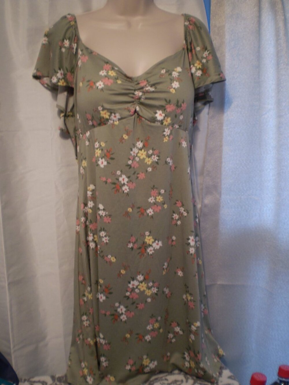NWT DEREK HEART GREEN FLORAL CAP SLEEVEDRESS SZ 2X